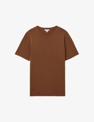 Reiss Mens Mocha Brown Bless Regular-fit Cotton-jersey T-shirt
