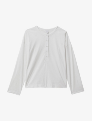 REISS: Olive Henley-collar cotton-jersey top