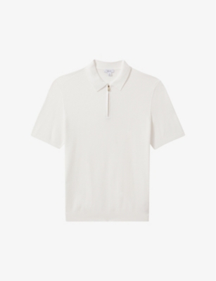 Reiss Mens White Ivor Half-zip Cotton And Modal-blend Polo Shirt
