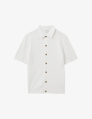 Reiss Mens White Bravo Textured Cotton And Modal-blend Shirt