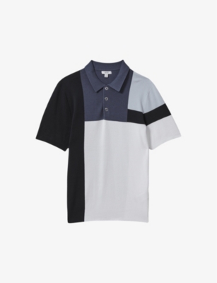 Reiss Mens Bluecharge Colour-block Modal And Cotton-blend Polo Shirt In Blue Multi