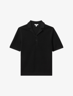 Reiss Mens Black Charlie Regular-fit Short-sleeve Knitted Polo