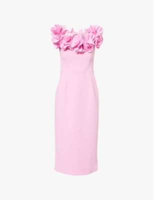 REBECCA VALLANCE: Odetta floral-appliqué stretch-woven midi dress