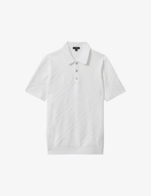 Reiss Mens Optic White Lupton Geometric-texture Cotton Polo Shirt