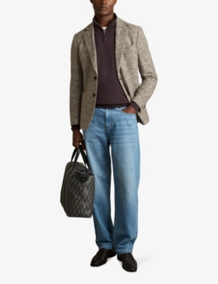 Reiss Mens  Blackhall Half-zip Slim-fit Merino-wool Jumper In Dark Bordeaux