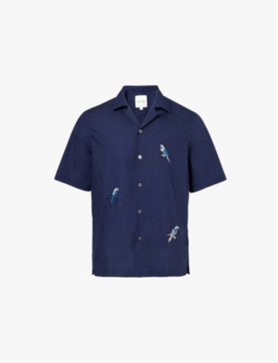 PAUL SMITH: Vaycay bird-embroidered short-sleeve organic-cotton shirt