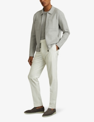 Reiss Mens Soft Grey Melan Rivers Regular-fit Zip-up Knitted Cardigan In Soft Grey Melan