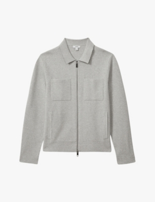 Reiss Mens Soft Grey Melan Rivers Regular-fit Zip-up Knitted Cardigan In Soft Grey Melan