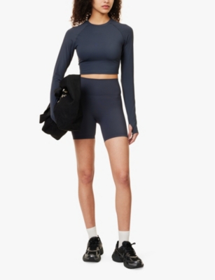 Shop Adanola Womens Ultimate Cropped Stretch-woven Top Midnight Blue Xs