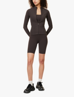 Adanola Ultimate Zipped Stretch-woven Top In Coffee Bean