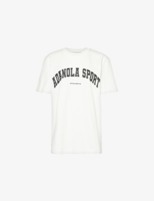 Adanola Womens White Logo-pattern Organic Cotton-jersey T-shirt