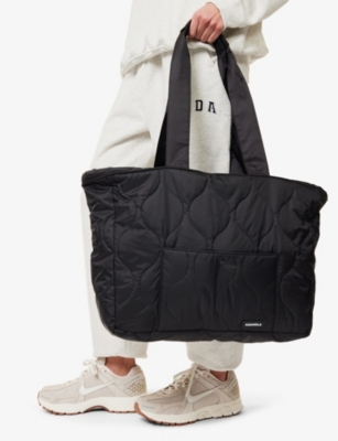 Adanola Womens Black Quilted Logo-print Recycled-nylon Tote Bag In Black