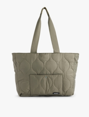 Adanola Womens Olive Green Quilted Logo-print Recycled-nylon Tote Bag