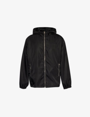 GIVENCHY: High-neck brand-print shell jacket