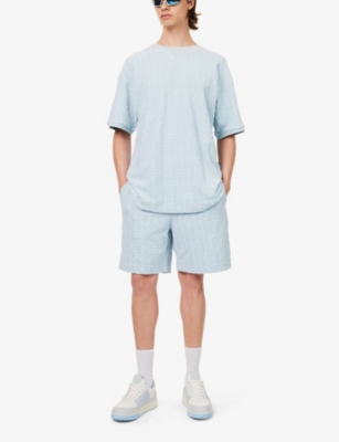 Shop Givenchy Men's Sky Blue 4g Terry-textured Cotton-blend Jersey Shorts