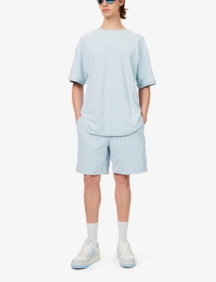 Shop Givenchy Mens 4g Terry-textured Cotton-blend Jersey Shorts Sky Blue