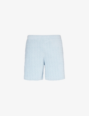 Shop Givenchy Men's Sky Blue 4g Terry-textured Cotton-blend Jersey Shorts