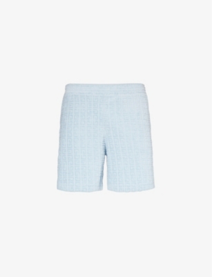 Shop Givenchy Mens 4g Terry-textured Cotton-blend Jersey Shorts Sky Blue