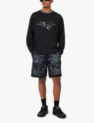 Shop Givenchy Mens Graphic-print Drawstring-waist Cotton-jersey Shorts Black