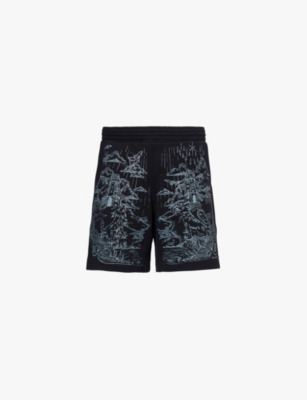 Shop Givenchy Mens Graphic-print Drawstring-waist Cotton-jersey Shorts Black