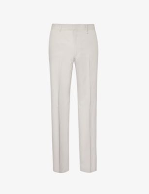 Shop Givenchy Men's Cloud Grey Brand-embroidered Regular-fit Straight-leg Wool Trousers