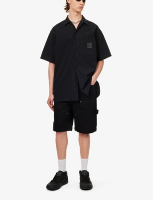 Shop Givenchy Men's Black Brand-appliqué Patch-pocket Denim Shirt
