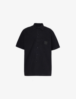 Shop Givenchy Men's Black Brand-appliqué Patch-pocket Denim Shirt