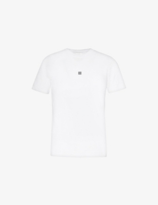 Shop Givenchy Men's White 4g Logo-embroidered Cotton-jersey T-shirt