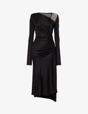 GIVENCHY: Asymmetric-neck ruched woven midi dress