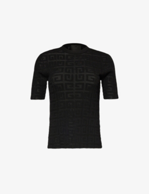 Givenchy Womens Black 4g Monogram-patterned Knitted T-shirt