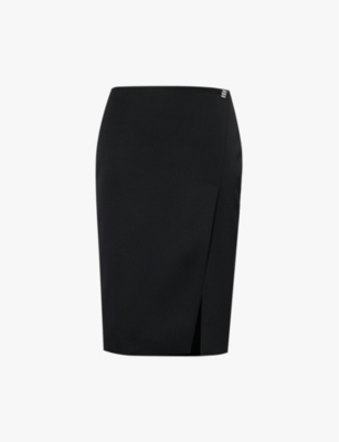 GIVENCHY: High-waisted split-hem wool-crepe mini skirt