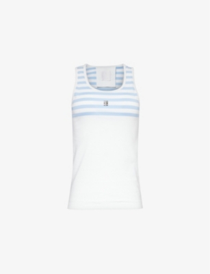 Givenchy Womens White Light Blue 4g Logo-plaque Sleeveless Cotton-jersey T-shirt