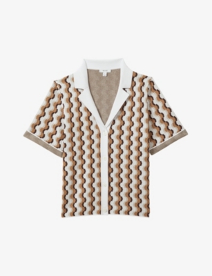 REISS: Nessa wave-pattern short-sleeve stretch-knit shirt