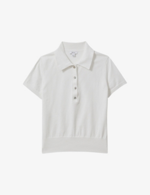 Reiss Womens Ivory Polly Regular-fit Short-sleeve Stretch-knit Polo