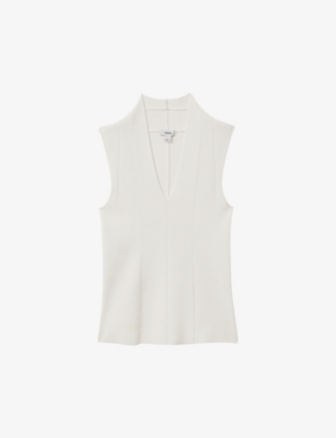 Shop Reiss Womens Ivory Kimmy V-neck Sleeveless Stretch-knit Vest