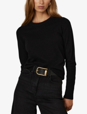 Reiss Womens Black Brady V-neck Fine-knit Top In Black
