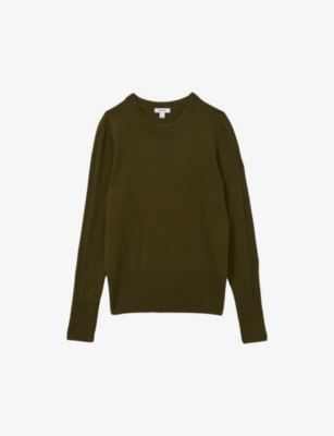 REISS WOMENS ANNIE ROUND-NECK WOOL-BLEND JUMPER KHAKI 