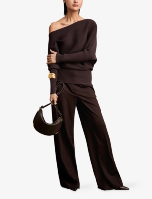 REISS: Lorna draped-neck asymmetric stretch-knit jumper