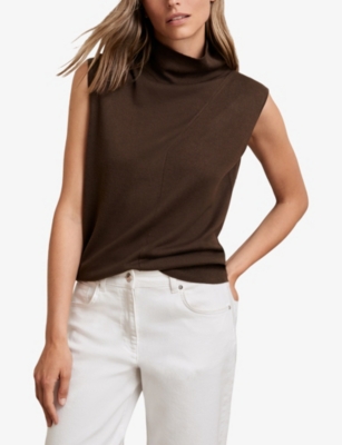 REISS: Harper funnel-neck sleeveless wool top