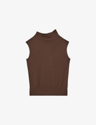 REISS: Harper funnel-neck sleeveless wool top