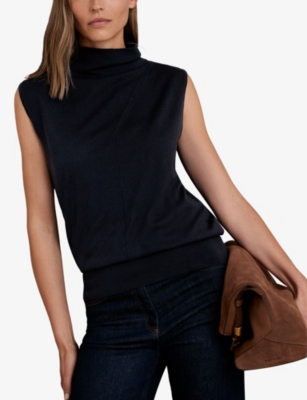 REISS: Harper funnel-neck sleeveless wool top