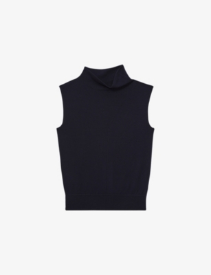 REISS: Harper funnel-neck sleeveless wool top