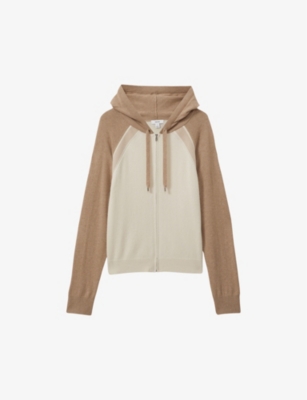 REISS: Ula colour-block zip-up wool-blend hoody