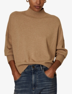 Reiss Womens  Alicia Funnel-neck Relaxed-fit Wool And Cashmere-blend Jumper In Camel