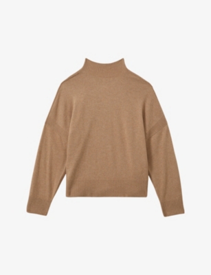 Reiss Womens  Alicia Funnel-neck Relaxed-fit Wool And Cashmere-blend Jumper In Camel