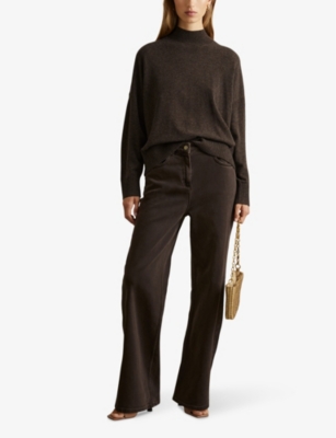 Reiss Womens  Alicia Funnel-neck Relaxed-fit Wool And Cashmere-blend Jumper In Chocolate
