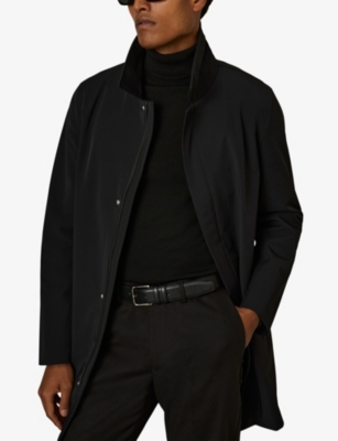 Reiss Mens Black Logan Funnel-neck Regular-fit Stretch-nylon Coat In Black