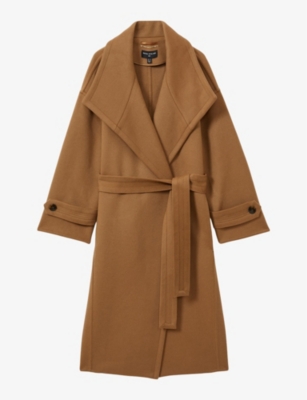 Reiss Womens Camel Evelyn Oversized-collar Relaxed-fit Wool And Cashmere-blend Coat