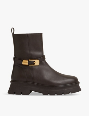 REISS Elena buckle embellished flat leather ankle boots Selfridges