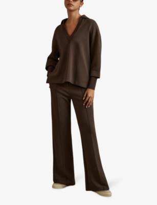 Reiss Womens Chocolate Bernie Wide-leg High-rise Stretch-jersey Jogging Bottoms In Chocolate